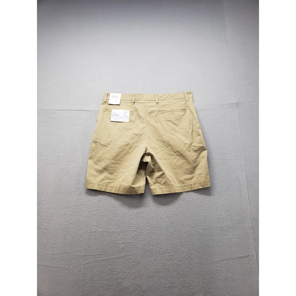 Croft & Barrow Men Short 34 Beige Chino Flat Front Stretch Slash Pockets Classic